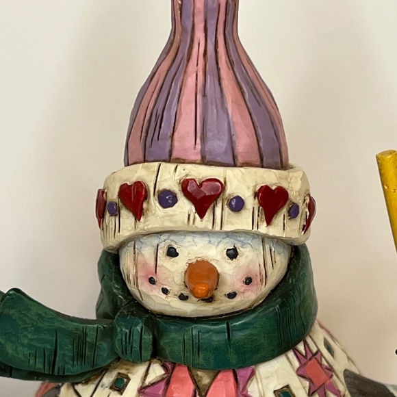 Jim Shore 2003 Winter's Warmth Pink Snowman with Broom Heartwood Creek 112249 - Picture 5 of 12
